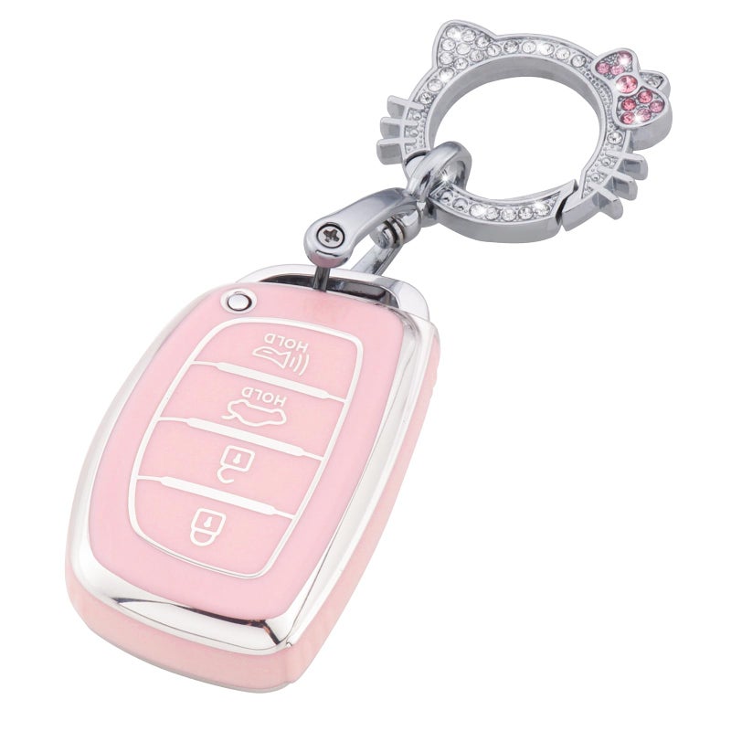 Pangpai Pink Key Fob Cover for Hyundai, Soft TPU Key Case Protection with Bling Keychain Fit for lantra Ioniq Sonata Tucson Elantra GT - Image 1